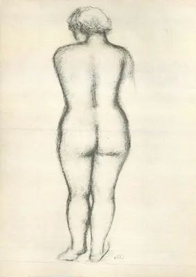 Mulher nua de pé — desenho a lápis — Fingerle & Co., Esslingen a.N.