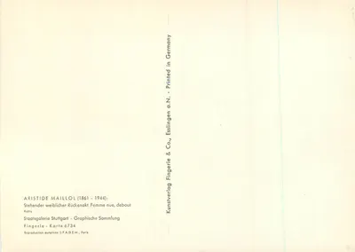 Mulher nua de pé — desenho a lápis — Fingerle & Co., Esslingen a.N. — Verso