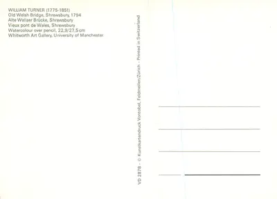 Stary most walijski w Shrewsbury — akwarela Williama Turnera, 1794 — wydawca VD 2878 — Rewers