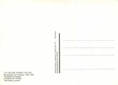 Bitwa pod Trafalgar — J.M. William Turner 1775-1851 — Karten-Edition, Postfach 5, 7630 Lahr 12, Niemcy — Rewers