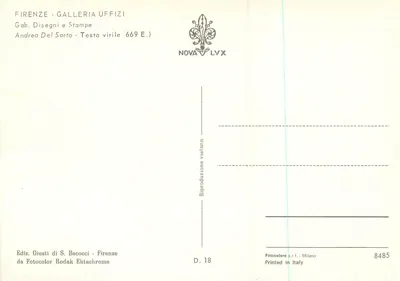 Cabeça masculina — desenho de Andrea del Sarto — edição Giusti di S. Becocci, Florença — Verso