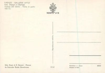 Cabeça de putto — Andrea del Sarto — Edição Giusti di S. Becocci, Florença — Verso