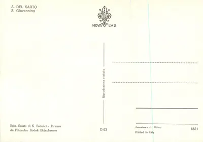Cabeça de criança jovem — desenho a lápis — A. DEL SARTO, S. Giovannino, edição Giusti di S. Becocci - Florença — Verso