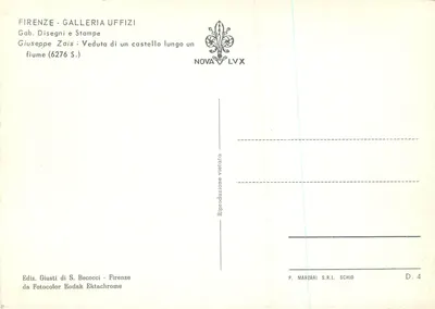 Vista de um castelo ao longo de um rio — Giuseppe Zais (6276 S.) — Edizioni Giusti di S. Becocci, Florença — Verso