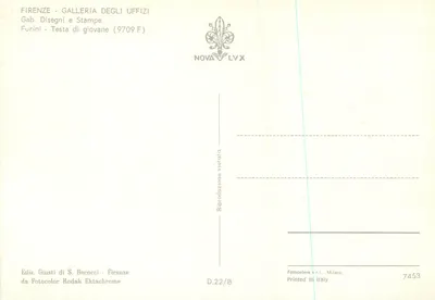 Cabeça de jovem mulher — desenho a lápis vermelho — editor Giusti di S. Becocci, n° 7453 — Verso