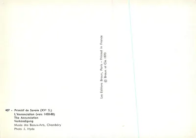 A Anunciação — Primitivo da Saboia (cerca de 1450-80) — Les Éditions Braun, n° 407 — Verso