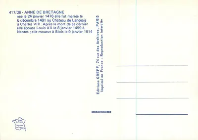Anne von Bretagne — Königin von Frankreich und Bretagne — Editions GREFFE — Rückseite