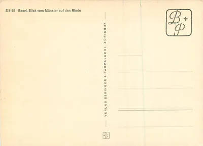 Basel. Vista do Münster sobre o rio Reno — Série S 5182 — Verlag Beringer & Pampaluchi, Zürich — Verso