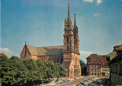 Basel, Catedral — vista da fachada e torres — editor Heinz Grauwiller, n° 502