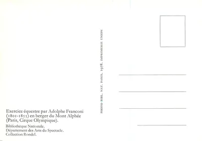 Adolphe Franconi — ćwiczenie jeździeckie w pasterzu Mont Alphée — Fotografia Biblioteka Narodowa, 1978 — Rewers