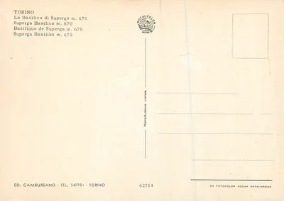 Basilica di Superga — vista aerea — Ed. Cambursano, n° 62714 — Verso