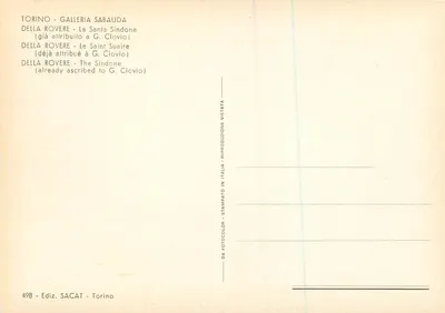A Santa Sindone — atribuída a G. Clovio — Editor SACAT, n° 498 — Verso