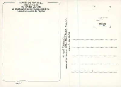 Relógio solar — Saint-Véran — Editor Éditions La Cigogne — Verso