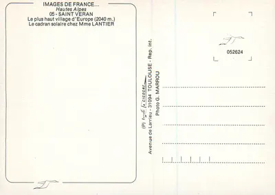 Relógio solar — Saint-Véran — Editor Cigogne — Verso