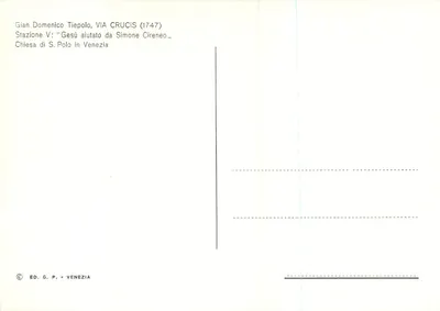 Jesus, unterstützt von Simon von Kyrene — Station V — Verlag G. P. - Venedig — Rückseite