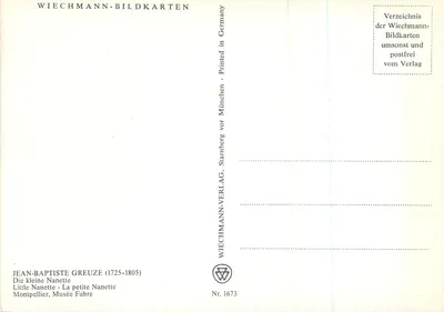 Jean-Baptiste Greuze — Little Nanette — editor Wiechmann-Bildkarten, n° 1673 — Verso