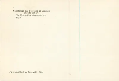 Geboorte van Jezus — reproduktie van een werk toegeschreven aan Fiorenzo di Lorenzo — Farbenlichtdruck v. Max Jaffé, Wien — Achterkant