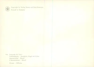 A Anunciação — detalhe do anjo com lírios — Verlag Simon und Koch Konstanz, n°948 — Verso