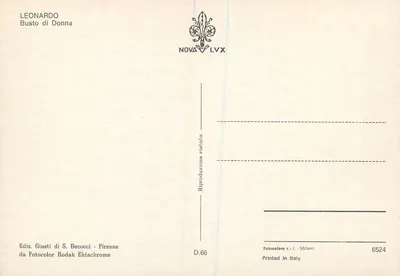 Buste de femme — dessin de Léonard de Vinci — édition Giusti di S. Becocci, Florence — Verso