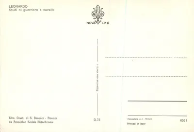 Estudo de guerreiro a cavalo — Leonardo — Ediz. Giusti di S. Becocci - Firenze — Verso