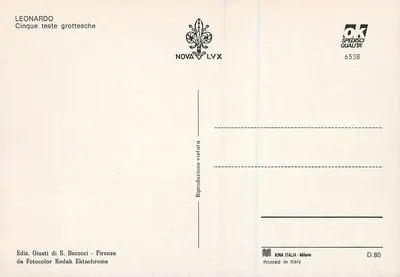 Leonardo da Vinci — Cinque teste grottesche — Ediz. Giusti di S. Becocci - Firenze — Verso