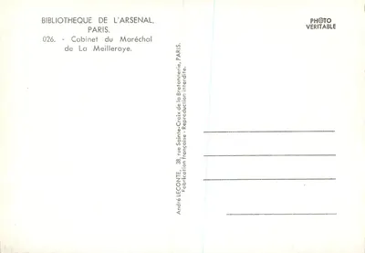 Gabinet Marszałka La Meilleraye — Biblioteka Arsenalu — Paryż — Foto autentyczna — Rewers
