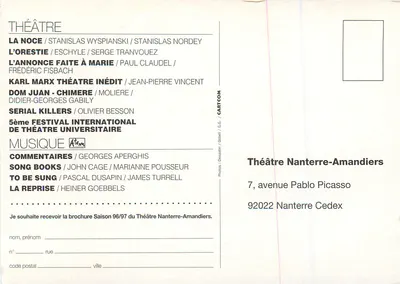Nanterre-Amandiers — Programa teatro e música temporada 96/97 — Télérama — Verso