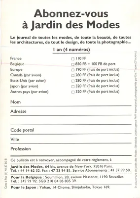 Jardin des Modes — Sommer 96 — Verlag FAM International — Rückseite
