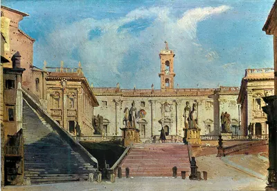 Piazza Campidoglio em Roma — pintura de Ippolito Caffi — edição Enrico Verdesi