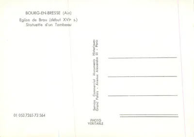 Estátua de um túmulo — igreja de Brou, início do século XVI — Service Commercial Historiques, Paris — Verso