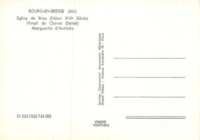Marguerite da Áustria — Vitral da igreja de Brou — Início do século XVI — Service Commercial Historiques Grand Palais III - Paris — Verso