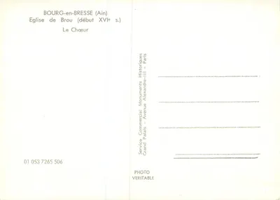 Brou (Ain) — Igreja do início do século XVI — Service Commercial Monuments Historiques, Paris — Verso