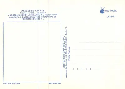 St-Véran — algemene uitzicht — Uitgave CAP-THÉOJAC — Achterkant