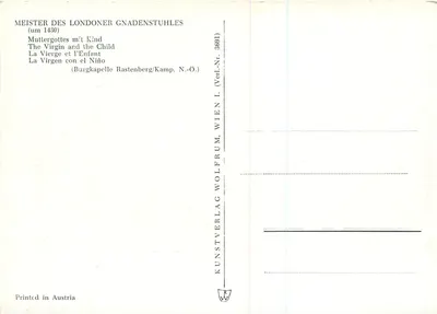 Maria mit Kind — Meister des London der Gnaden (um 1430) — Kunstverlag Wolfrum, Wien — Rückseite