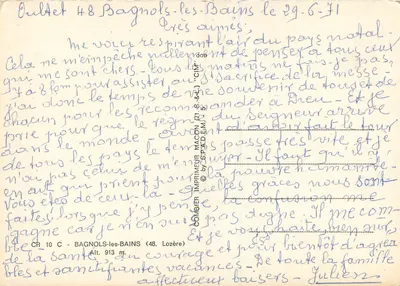 Bagnols-les-Bains (Lozère) — Herinnering aan — panoramische uitzicht met kasteel, brug en dorp — uitgever drukker MACON — Achterkant
