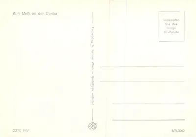 Stift Melk nad Dunajem — wydawca A. Kellner Wien, nr serii 2310 FW — Rewers
