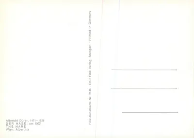O coelho — gravura de Albrecht Dürer — editada por Emil Fink Verlag, Stuttgart — Verso