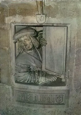 Viena - Catedral de São Estêvão — Fenster gucker 1510, representando Meister Pilgram — Hans H. Rau, Viena