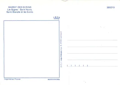 Massif dos Écrins — Les Sagnes, Barre Blanche e os Écrins — IRIS — Verso
