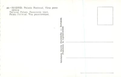 Madryt. Pałac Narodowy — Widok panoramiczny — Wydawnictwo García Garrabella — Rewers