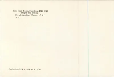 Majas no balcão — reprodução da obra de Francisco Goya — edição Max Jaffé, Viena — Verso