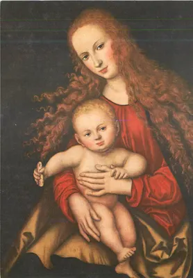 Virgem com o Menino — reprodução de uma pintura — editor não identificável