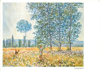 Mulher com guarda-sol — campo de flores — Claude Monet