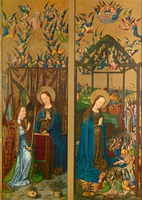Anunciação e Adoração do Menino Jesus — pintura em dois painéis — editor desconhecido