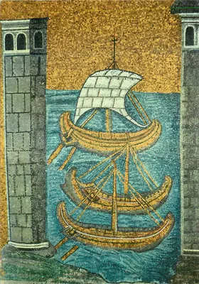 Mosaico da basílica Santa Maria Maior — Navios e torres — Editor: Bilhete postal moderno