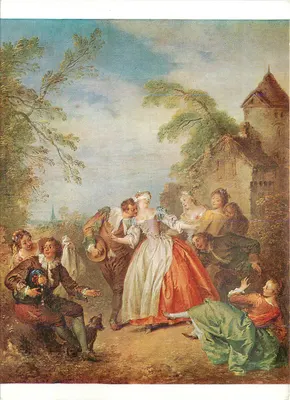 Jogos do amor — cena de jardim — gravura do ateliê de Jean-Baptiste Pater