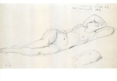 Nu deitado — desenho a lápis — assinado 'Guing' e datado '1966'