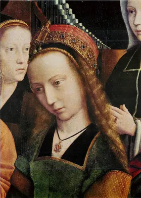 Retrato de mulher coroada — detalhe de uma pintura — editor e número de série não legíveis