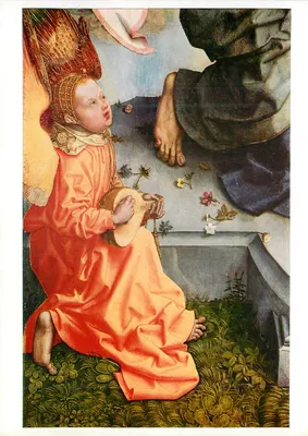 Anjo tocando um tamborim — detalhe de uma pintura — editor não identificável
