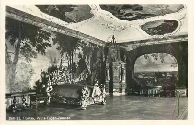 Stift St. Florian, Prinz-Eugen-Zimmer — interior ricamente decorado com teto pintado e paredes com frescos